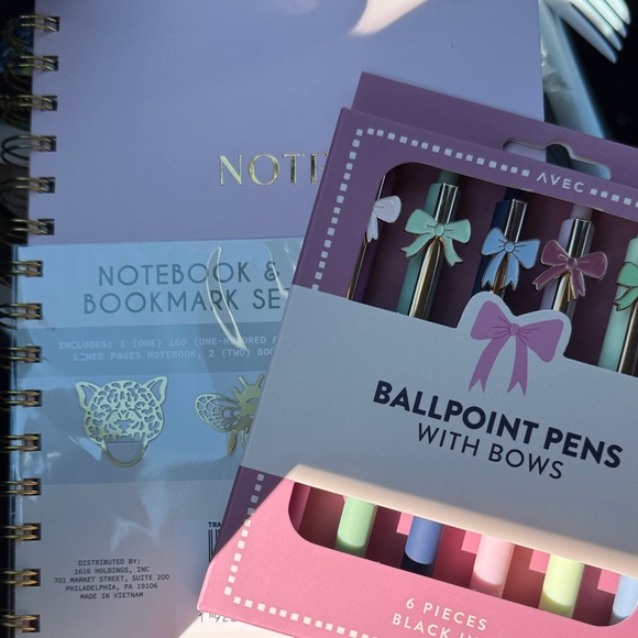 Other - Ballpoint Pens with Bows - Pink and Gold Set